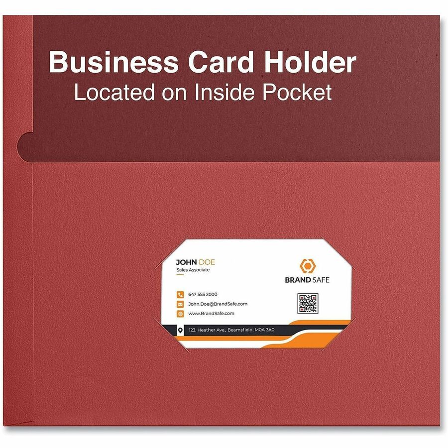 Universal Two-Pocket Folder, Embossed Leather Grain Paper, 11" x 8.5", Red, 2 Pockets, Business Card Holder, 25/Box