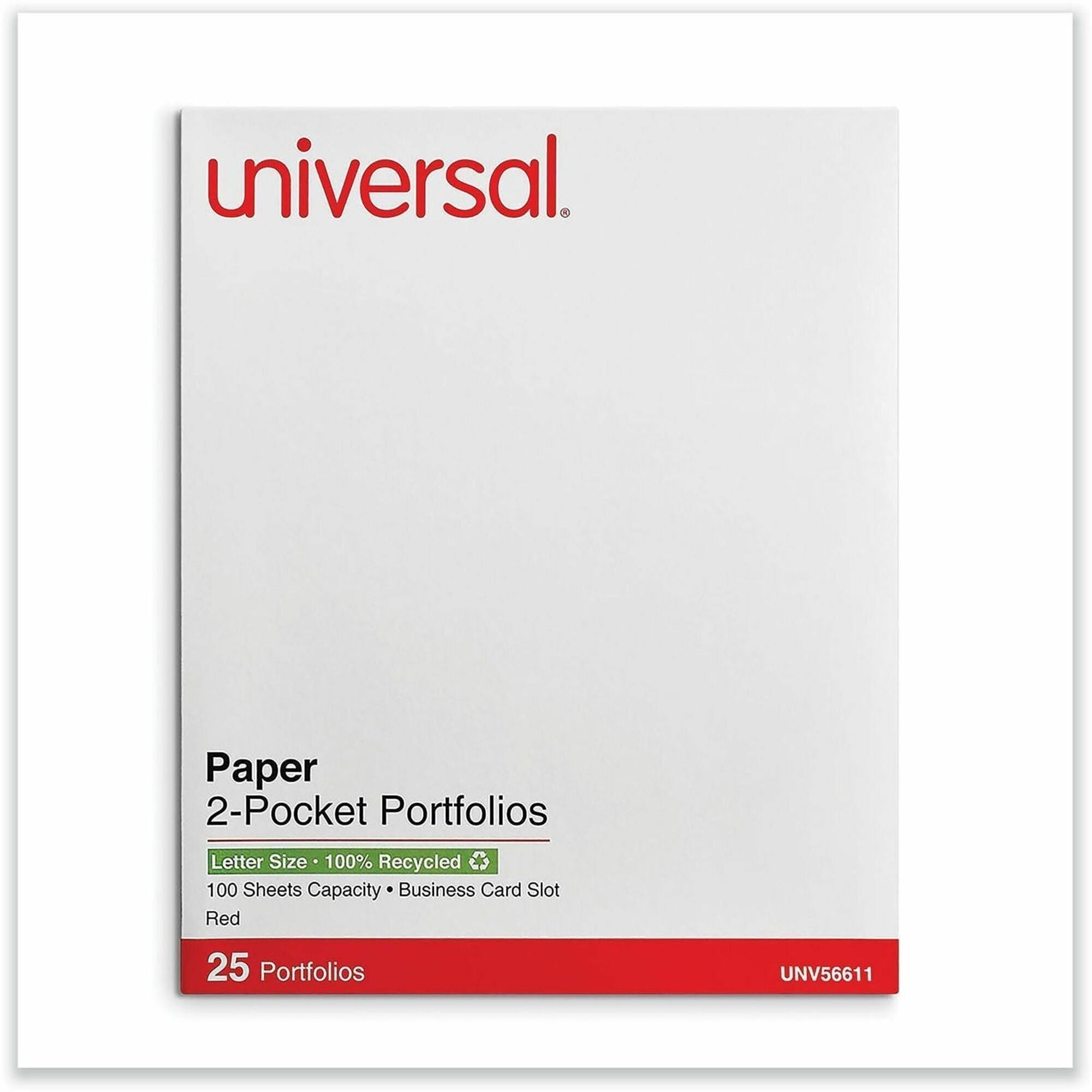 Universal Two-Pocket Folder, Embossed Leather Grain Paper, 11" x 8.5", Red, 2 Pockets, Business Card Holder, 25/Box