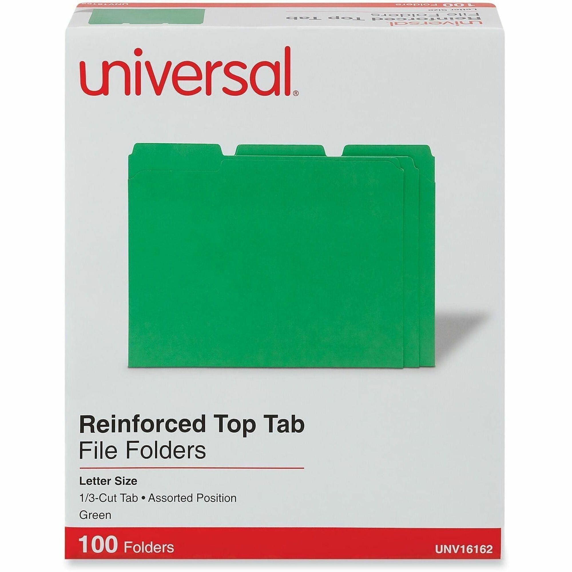 Universal 1/3 Tab Cut Letter Top Tab File Folders, 8.5" x 11", 1" Expansion, Assorted Tab Positions, 11 pt. Stock, Box of 100