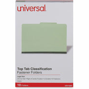 Universal 2/5 Tab Cut Legal Classification Folder - 8 1/2" x 14" - 2" Expansion - 6 Fastener(s) - 2" Fastener Capacity - Top Tab Location - Right of Center Tab Position - 2 Divider(s) - Green - 10 Box