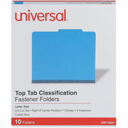Universal 2/5 Tab Cut Letter Classification Folder - 8 1/2" x 11" - 2" Expansion - 4 Fastener(s) - 2" Fastener Capacity - Top Tab Location - Right of Center Tab Position - 1 Divider(s) - Cobalt Blue - 10 Box