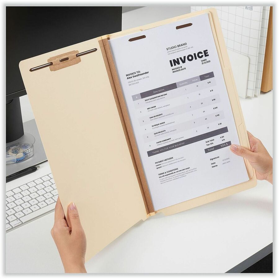 Universal Straight Tab Cut Legal Classification Folder - 8 1/2" x 14" - 2" Expansion - 6 Fastener(s) - 2" Fastener Capacity - End Tab Location - 2 Divider(s) - Manila - 10 Box