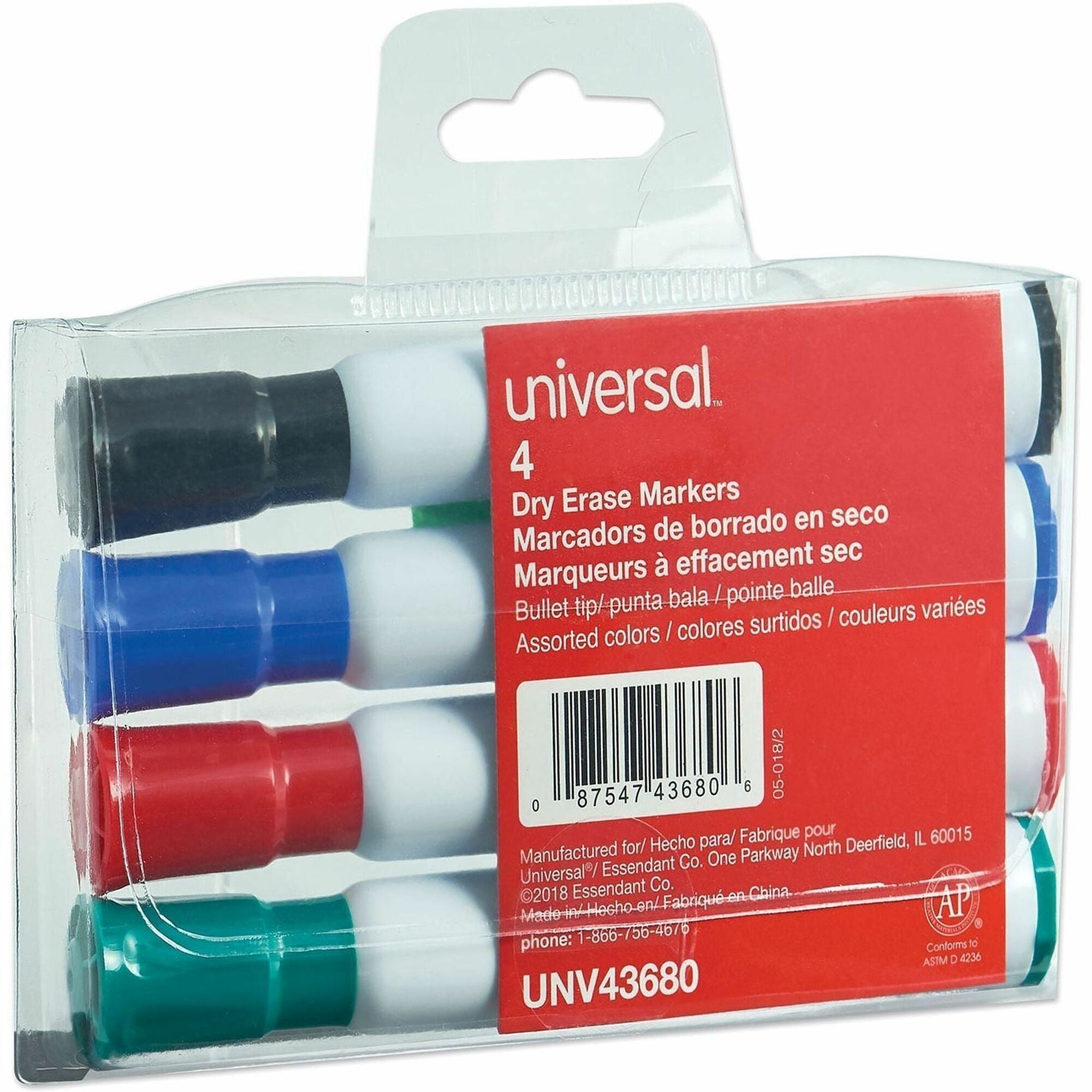 Medium Bullet Marker Point - Assorted Ink - Dry - Black, Blue, Green, Red Barrel - General Purpose - 4 / Set