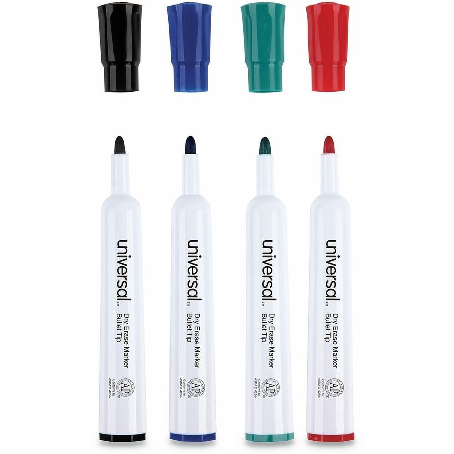 Medium Bullet Marker Point - Assorted Ink - Dry - Black, Blue, Green, Red Barrel - General Purpose - 4 / Set