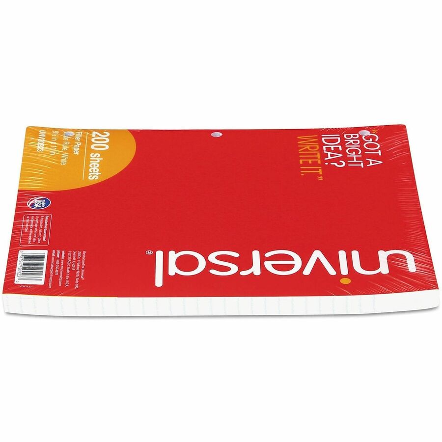 200 Sheets - Wide Ruled, Legal Ruled Front Ruling - Red Margin - 3 Hole(s) - 15 lb Basis Weight - White Paper - 200 / Pack