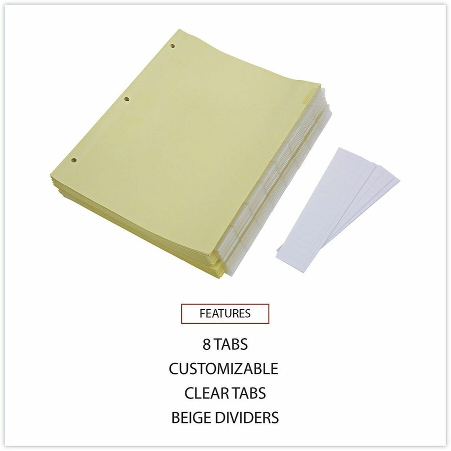 8 Side Tab(s) - Letter - 8.50" Width x 11" Length - 3 Hole Punched - Buff Paper Divider - Clear Plastic Tab(s) - Recycled - Customizable, Mylar Reinforced Edge - 24 / Set
