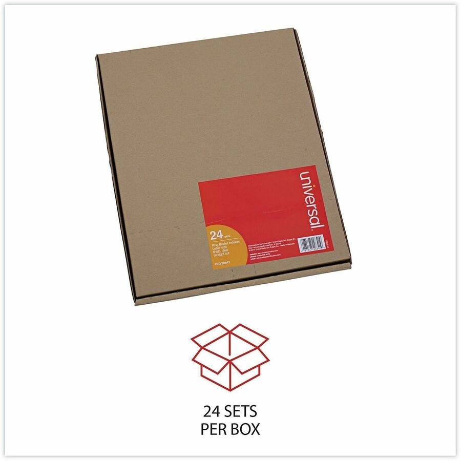 8 Side Tab(s) - Letter - 8.50" Width x 11" Length - 3 Hole Punched - Buff Paper Divider - Clear Plastic Tab(s) - Recycled - Customizable, Mylar Reinforced Edge - 24 / Set