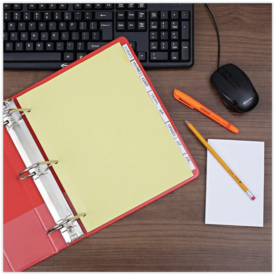 8 Side Tab(s) - Letter - 8.50" Width x 11" Length - 3 Hole Punched - Buff Paper Divider - Clear Plastic Tab(s) - Recycled - Customizable, Mylar Reinforced Edge - 24 / Set