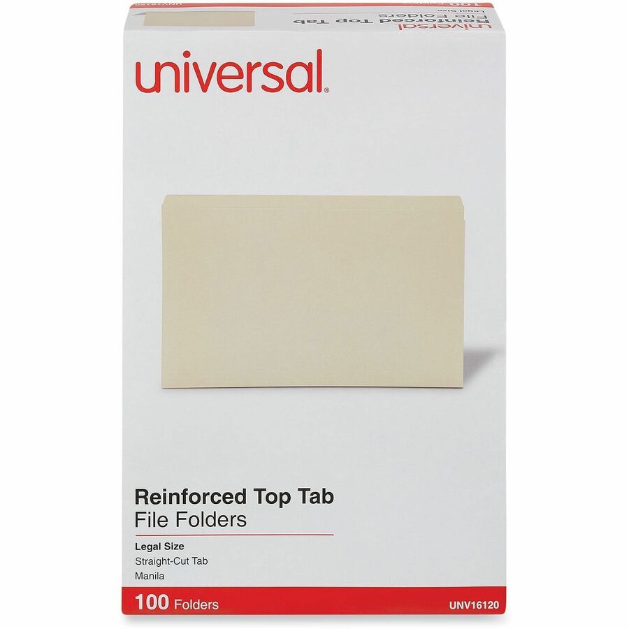 Universal Straight Tab Cut Legal Top Tab File Folder, 8 1/2" x 14", 3/4" Expansion, 11 pt. Manila, Box of 100