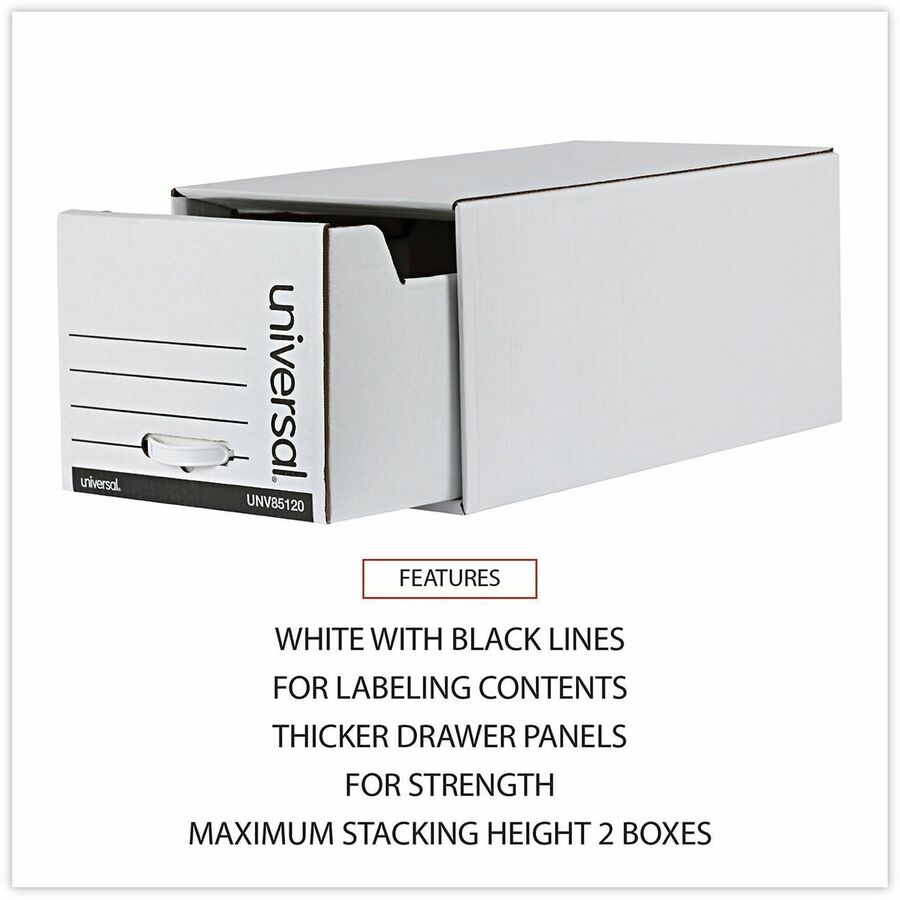 Internal Dimensions: 12.50" Width x 23.25" Depth x 10.75" Height - Media Size Supported: Letter - Medium Duty - Corrugated Fiberboard - White - For Box File - 6 / Carton
