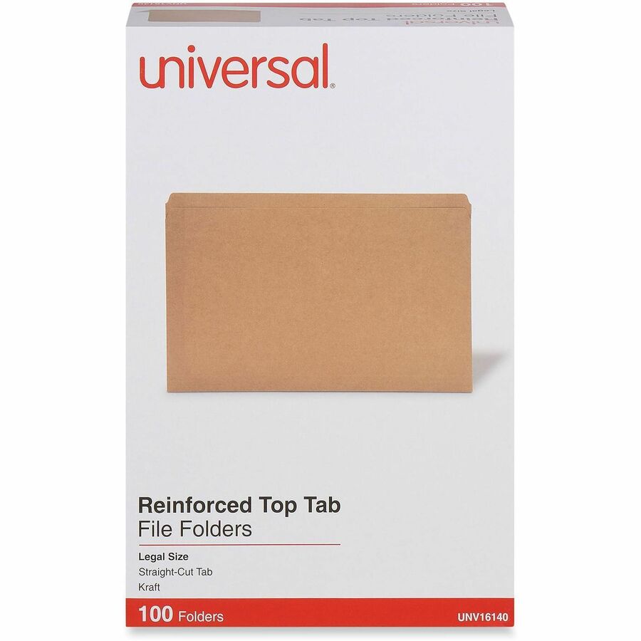 Universal Straight Tab Cut Legal Top Tab File Folder - 8 1/2" x 14" - 3/4" Expansion - Top Tab Position - 11 pt. - Kraft - 100 Box