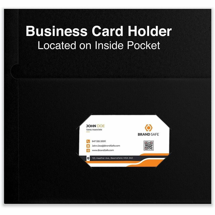 Universal Two-Pocket Folder, Embossed Leather Grain, Black, 11" x 8.5", 2 Pockets, Business Card Holder, 25/Box