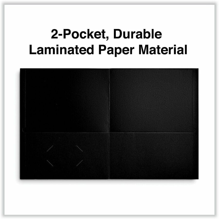 Universal Two-Pocket Folder, Embossed Leather Grain, Black, 11" x 8.5", 2 Pockets, Business Card Holder, 25/Box