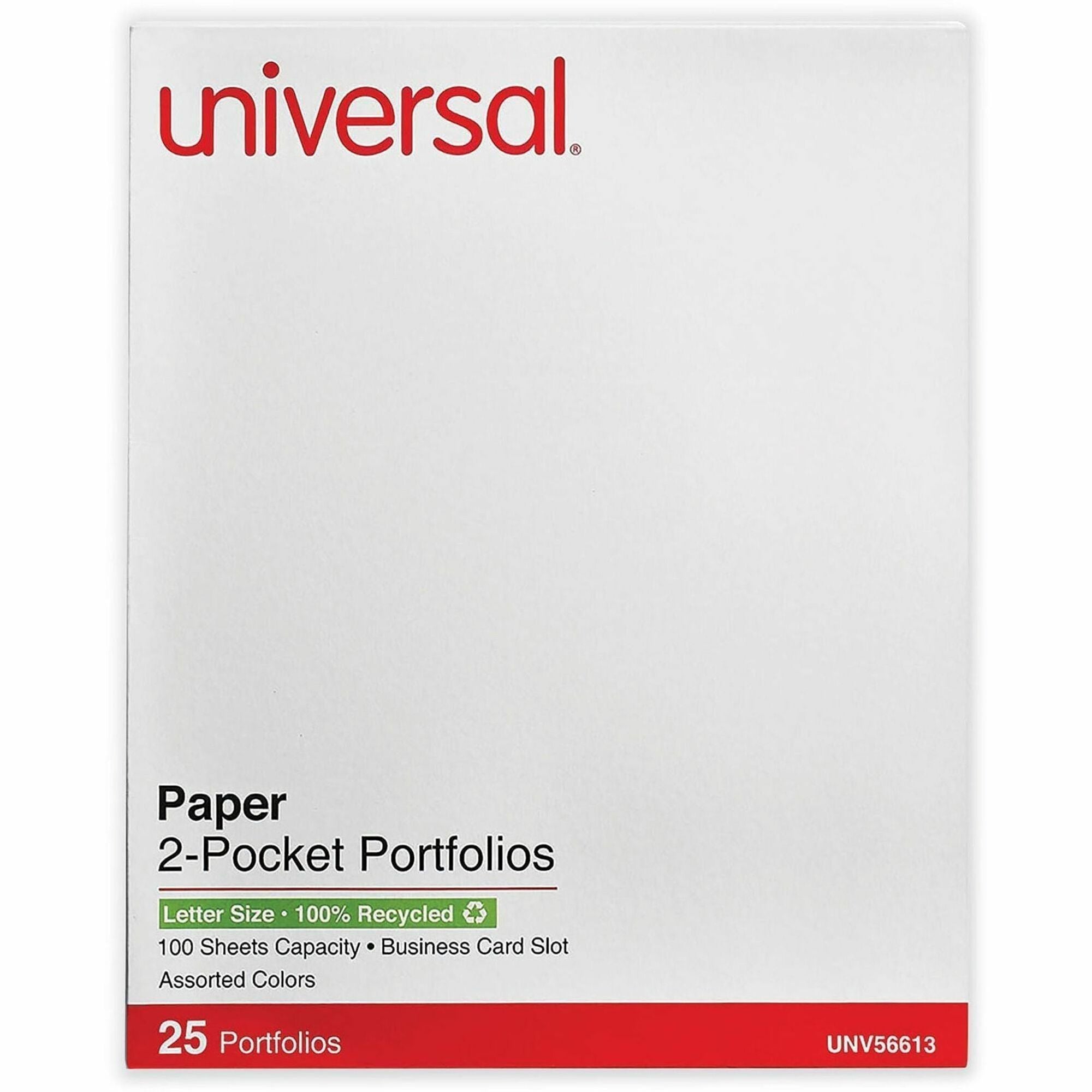Universal Pocket Folder - 11" x 8 1/2" - 2 Inside Front & Back Pocket(s) - Assorted - 25 Box