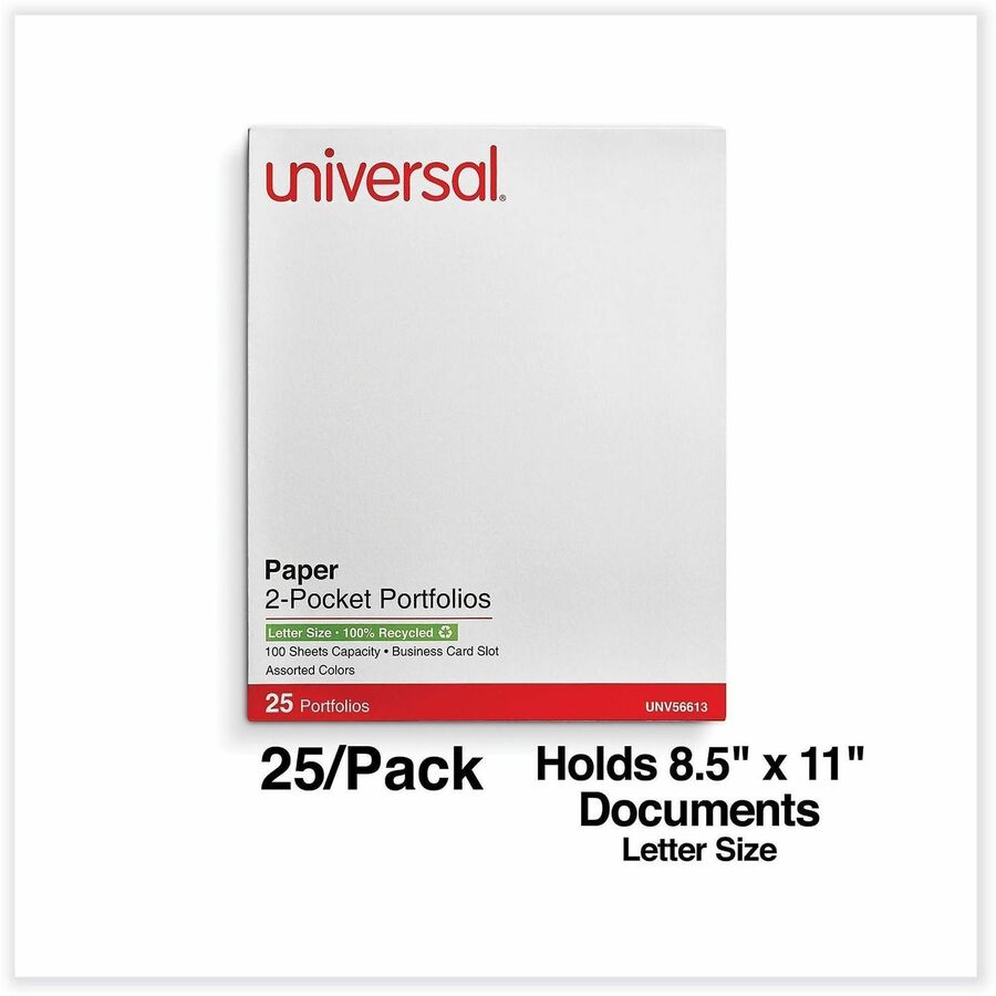 Universal Pocket Folder - 11" x 8 1/2" - 2 Inside Front & Back Pocket(s) - Assorted - 25 Box