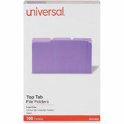 Universal 1/3 Tab Cut Legal Top Tab File Folders, 8 1/2" x 14", Assorted Tab Positions, 11 pt. Stock, Box of 100