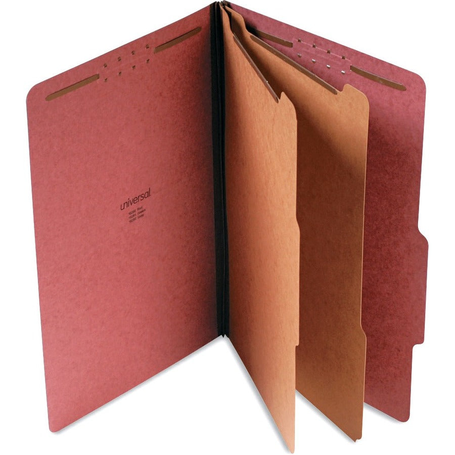 Universal 2/5 Tab Cut Legal Classification Folder - 8 1/2" x 14" - 2" Expansion - 6 Fastener(s) - 2" Fastener Capacity - Top Tab Location - Right of Center Tab Position - 2 Divider(s) - Red - 10 Box