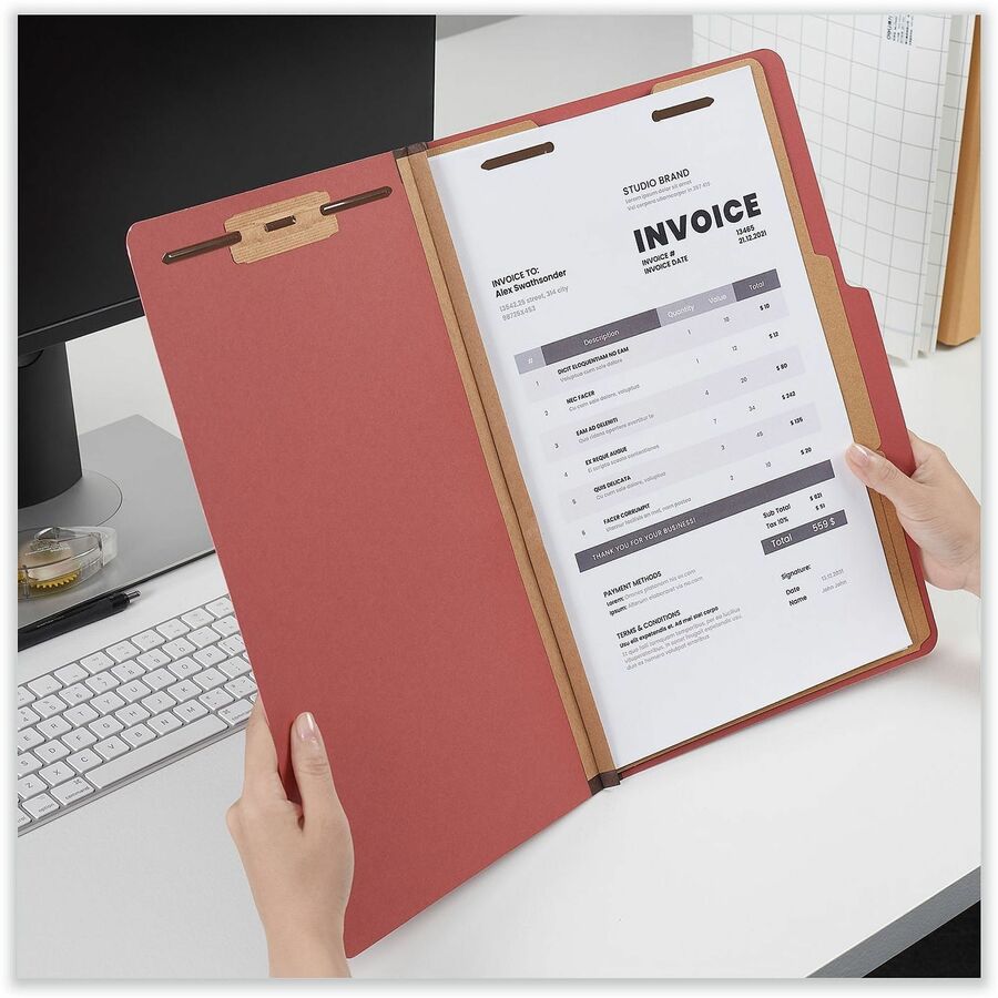 Universal 2/5 Tab Cut Legal Classification Folder - 8 1/2" x 14" - 2" Expansion - 6 Fastener(s) - 2" Fastener Capacity - Top Tab Location - Right of Center Tab Position - 2 Divider(s) - Red - 10 Box