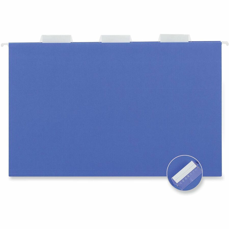 Universal 1/5 Tab Cut Legal Hanging Folder - 8 1/2" x 14" - Assorted Tab Position - 11 pt. - Stock - Blue - 25 Box