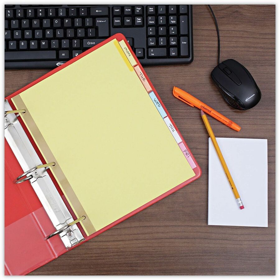 Universal Index Divider - 5 Side Tab(s) - Letter - 8.50" Width x 11" Length - 3 Hole Punched - Buff Paper Divider - Assorted Plastic Tab(s) - Recycled - Customizable, Double-sided, Gold Reinforced Binding Edge - 24 Set