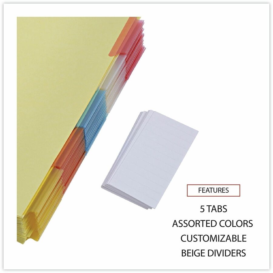 Universal Index Divider - 5 Side Tab(s) - Letter - 8.50" Width x 11" Length - 3 Hole Punched - Buff Paper Divider - Assorted Plastic Tab(s) - Recycled - Customizable, Double-sided, Gold Reinforced Binding Edge - 24 Set