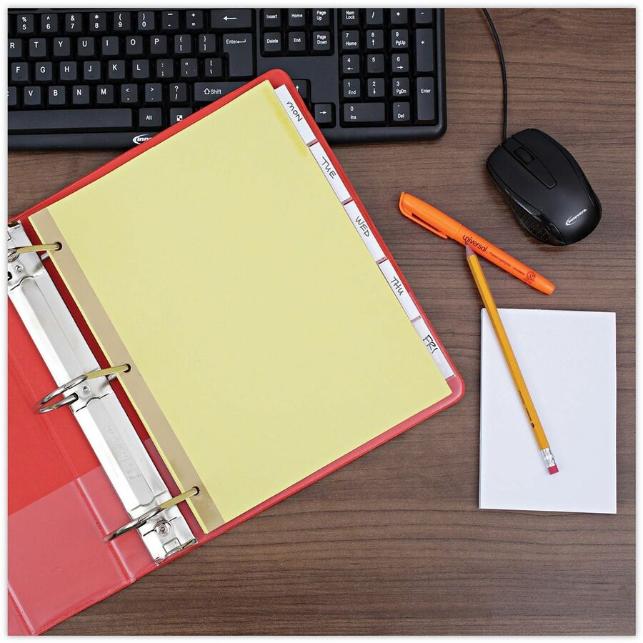 Universal Index Divider - 5 Side Tab(s) - Letter - 8.50" Width x 11" Length - 3 Hole Punched - Buff Paper Divider - Clear Plastic Tab(s) - Recycled - Customizable, Double-sided, Gold Reinforced Binding Edge - 24 Set