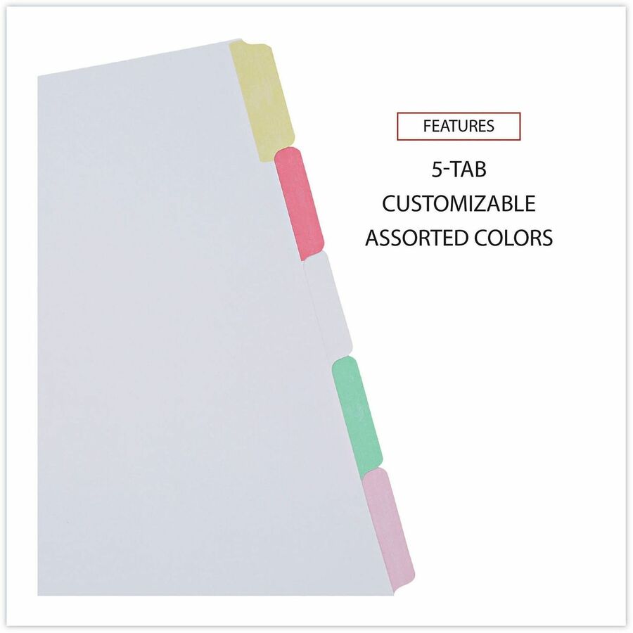 5 Write-on Side Tab(s) - 5 Tab(s)/Set - Letter - 8.50" Width x 11" Length - 3 Hole Punched - White Paper Divider - Assorted Paper Tab(s) - Recycled - Customizable, Double-sided, Reinforced Edges, Laminated Tab - 1 Set