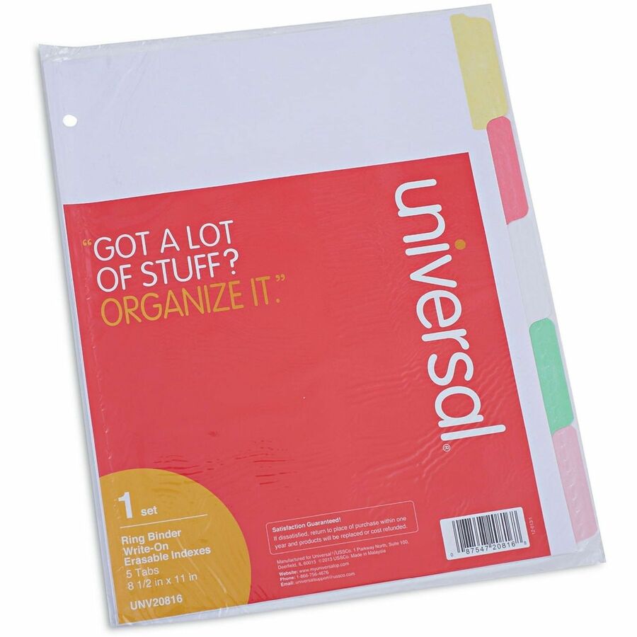 5 Write-on Side Tab(s) - 5 Tab(s)/Set - Letter - 8.50" Width x 11" Length - 3 Hole Punched - White Paper Divider - Assorted Paper Tab(s) - Recycled - Customizable, Double-sided, Reinforced Edges, Laminated Tab - 1 Set