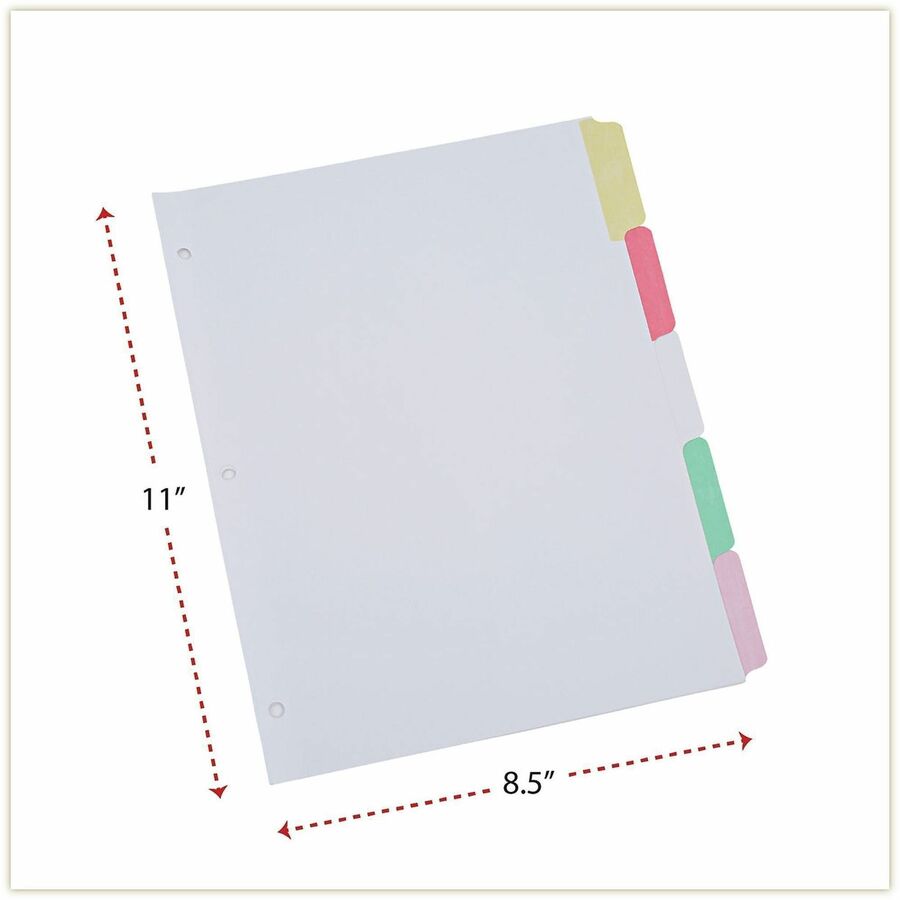 5 Write-on Side Tab(s) - 5 Tab(s)/Set - Letter - 8.50" Width x 11" Length - 3 Hole Punched - White Paper Divider - Assorted Paper Tab(s) - Recycled - Customizable, Double-sided, Reinforced Edges, Laminated Tab - 1 Set