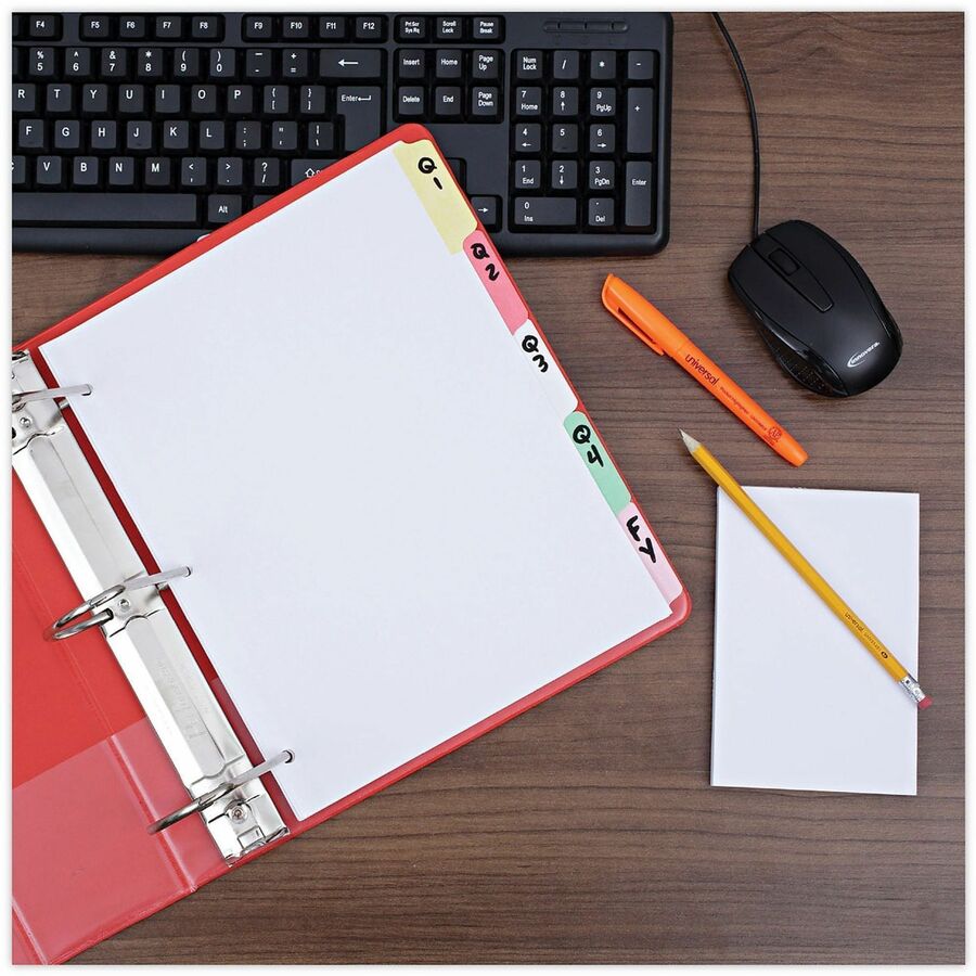 5 Write-on Side Tab(s) - 5 Tab(s)/Set - Letter - 8.50" Width x 11" Length - 3 Hole Punched - White Paper Divider - Assorted Paper Tab(s) - Recycled - Customizable, Double-sided, Reinforced Edges, Laminated Tab - 1 Set