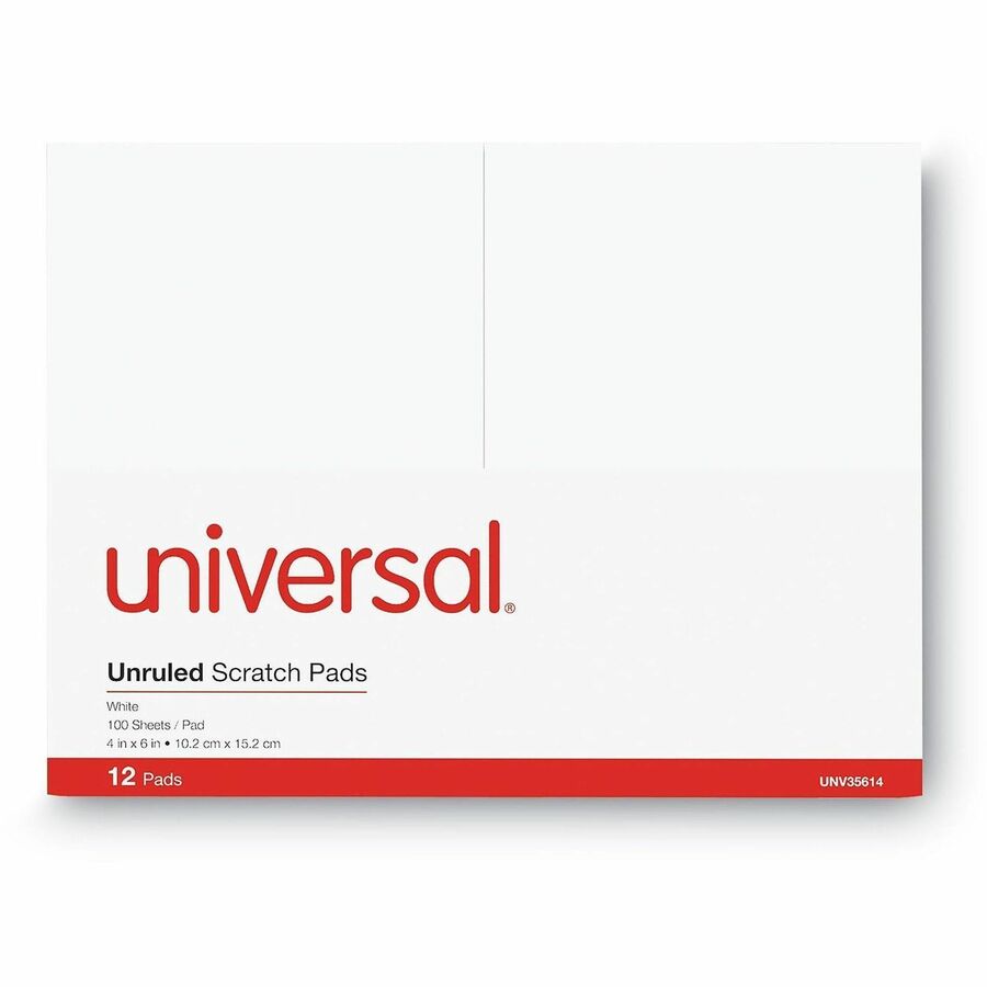 1 Subject(s) - 100 Sheets - Plain - Glued - Unruled Front Ruling - 16 lb Basis Weight - 6" Height x 4" Width - White Paper - 12 / Pack