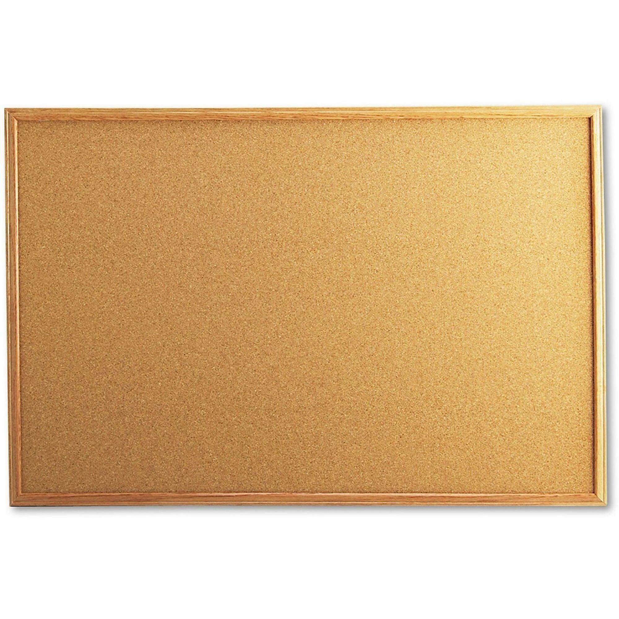 Universal Bulletin Board - 24" Board Height x 36" Board Width - Tan Natural Cork Surface - Self-healing, Corner, Durable - Oak Wood Frame - 1 / Each