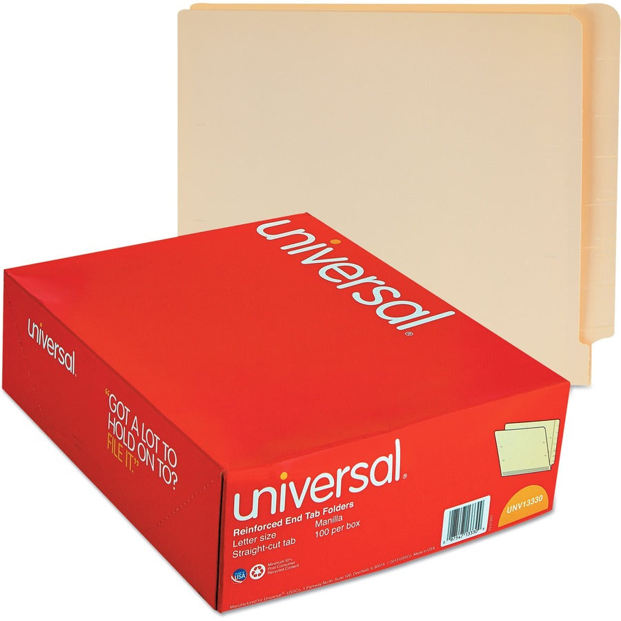 Universal Straight Tab Cut Letter End Tab File Folder, 8.5" x 11", 3/4" Expansion, 11 pt. Manila, Box of 100