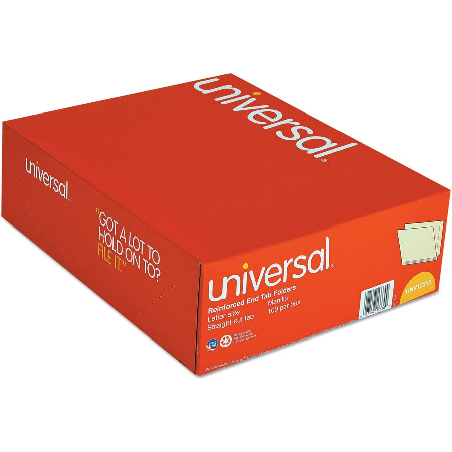 Universal Straight Tab Cut Letter End Tab File Folder, 8.5" x 11", 3/4" Expansion, 11 pt. Manila, Box of 100