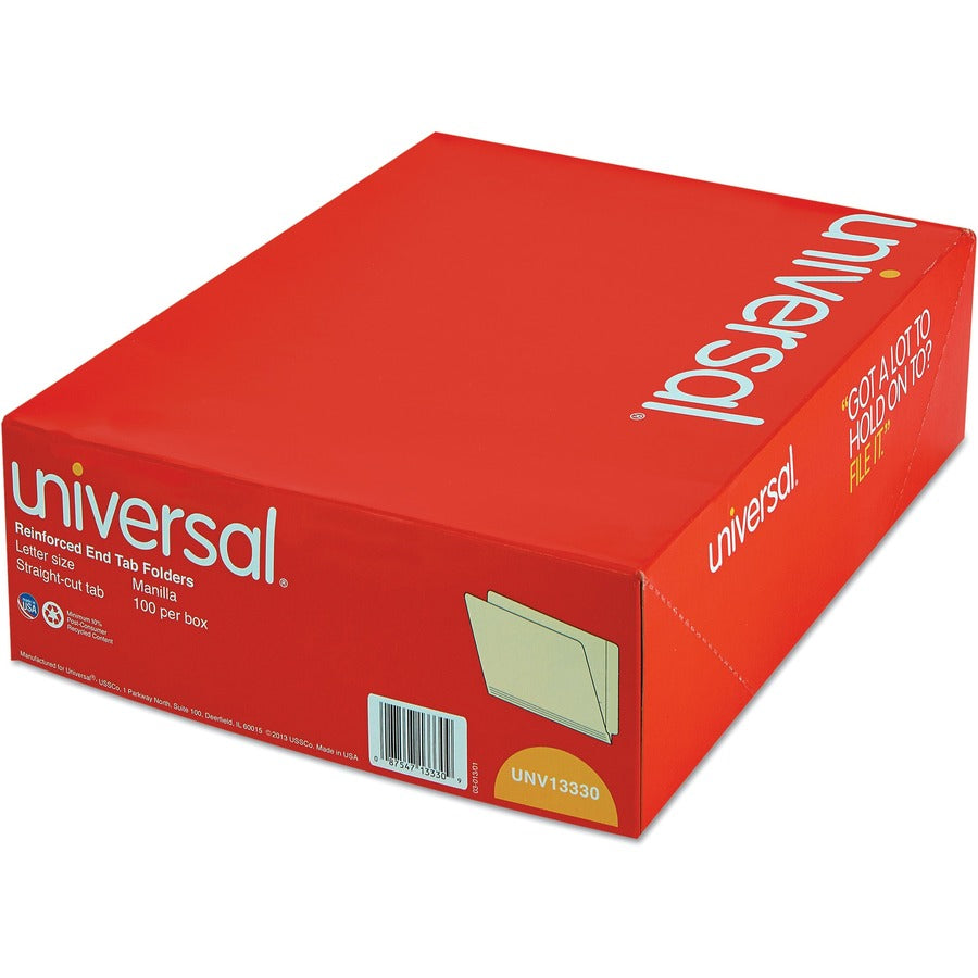 Universal Straight Tab Cut Letter End Tab File Folder, 8.5" x 11", 3/4" Expansion, 11 pt. Manila, Box of 100
