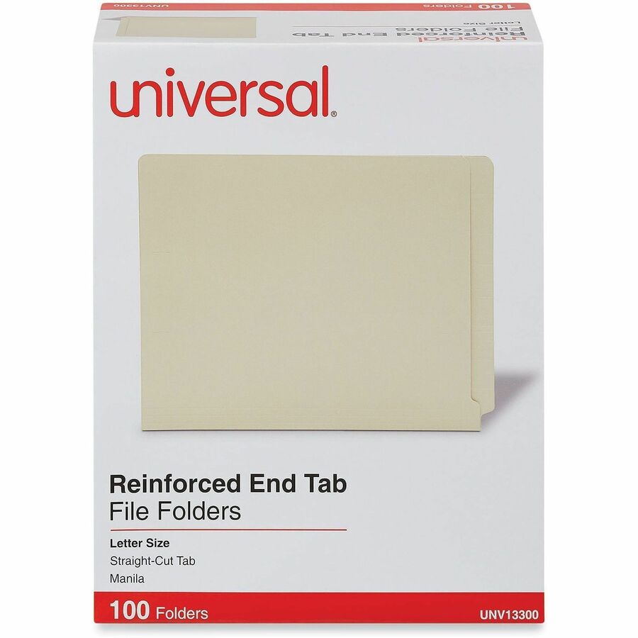 Universal Straight Tab Cut Letter End Tab File Folder, 8 1/2" x 11", 3/4" Expansion, 11 pt. Manila, Box of 100