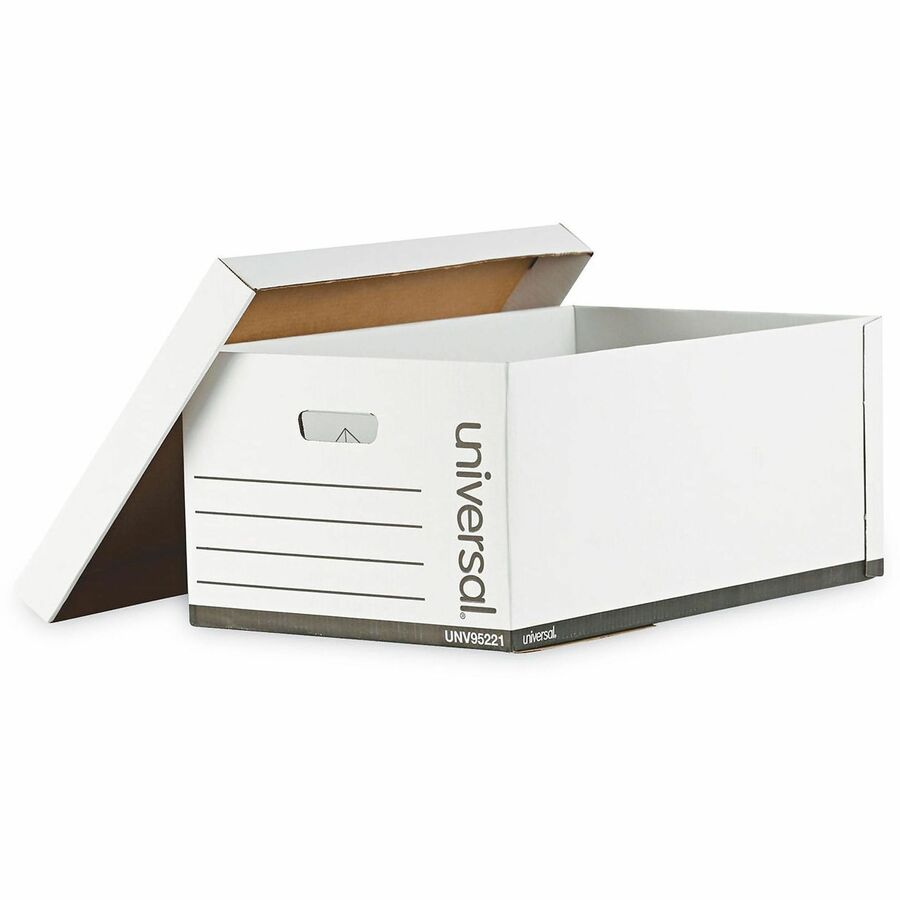 Internal Dimensions: 15.13" Width x 24" Depth x 10.25" Height - Media Size Supported: Legal - Lift-off Closure - Medium Duty - Stackable - Corrugated Fiberboard - White - For Box File - 12 / Carton