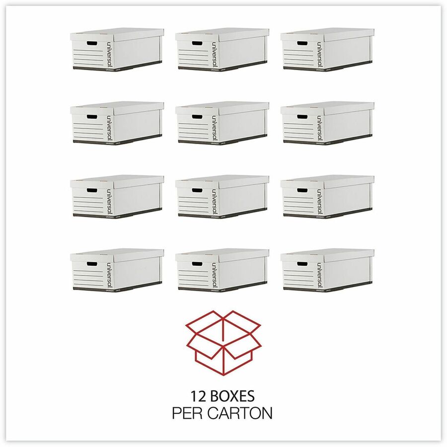 Internal Dimensions: 15.13" Width x 24" Depth x 10.25" Height - Media Size Supported: Legal - Lift-off Closure - Medium Duty - Stackable - Corrugated Fiberboard - White - For Box File - 12 / Carton
