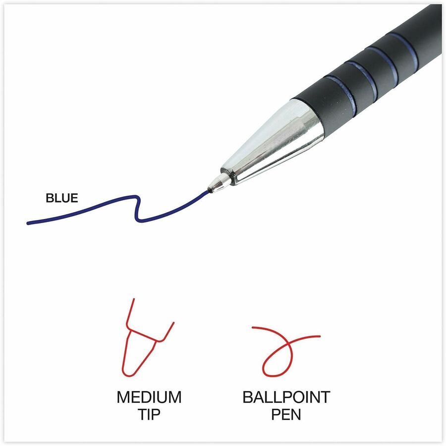 1 mm Medium Conical Pen Point - Retractable - Blue Ink - Blue Barrel - 1 Dozen