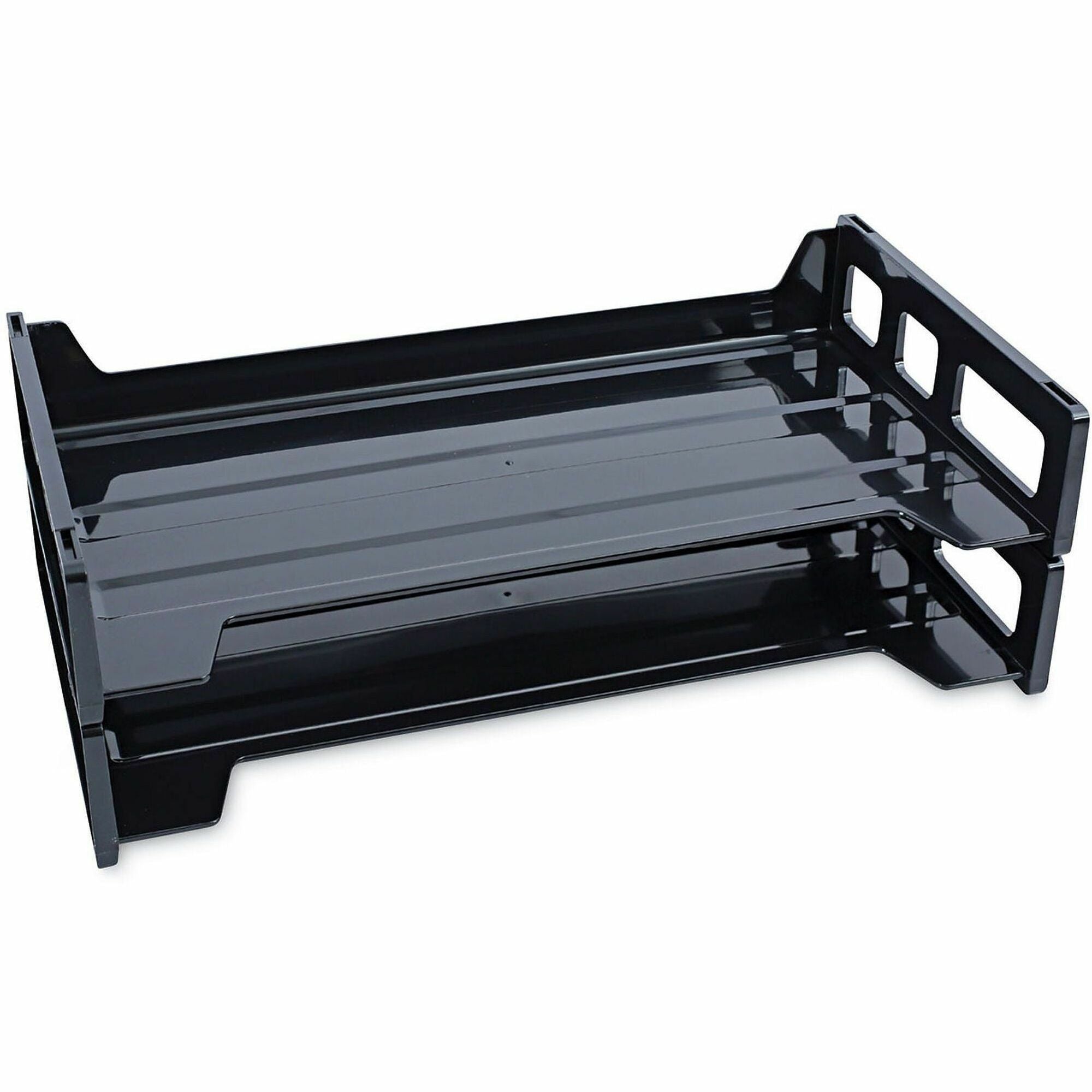 Universal Desk Tray - 2 Compartment(s) - 2.75" Height x 16.25" Width x 9" Depth - Black - Plastic - 2 Pack