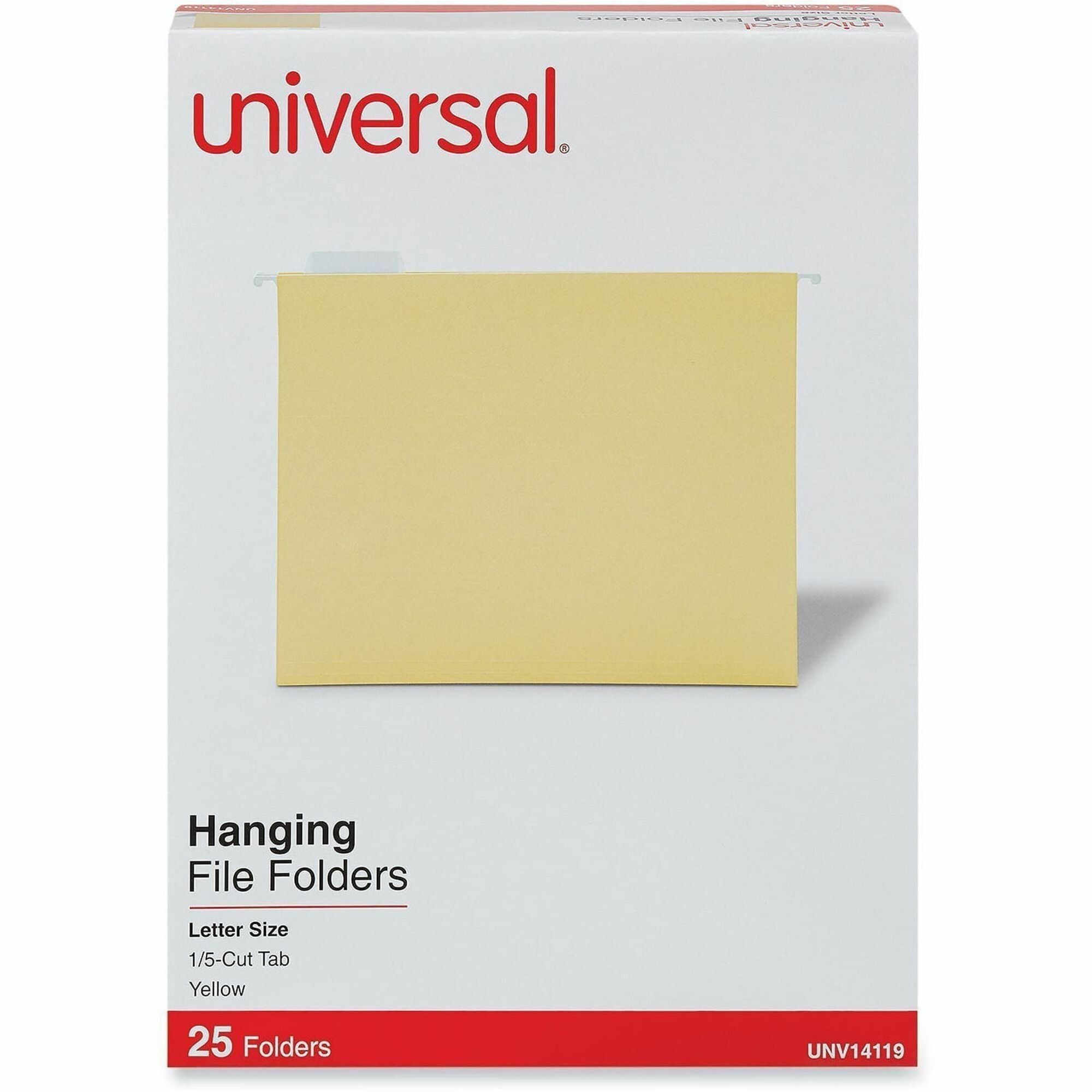 Universal 1/5 Tab Cut Letter Hanging Folder - 8 1/2" x 11" - Assorted Tab Position - 11 pt. - Stock - Yellow - 25 Box