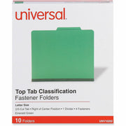 Universal 2/5 Tab Cut Letter Classification Folder - 8 1/2" x 11" - 2" Expansion - 4 Fastener(s) - 2" Fastener Capacity - Top Tab Location - Right of Center Tab Position - 1 Divider(s) - Emerald Green - 10 Box