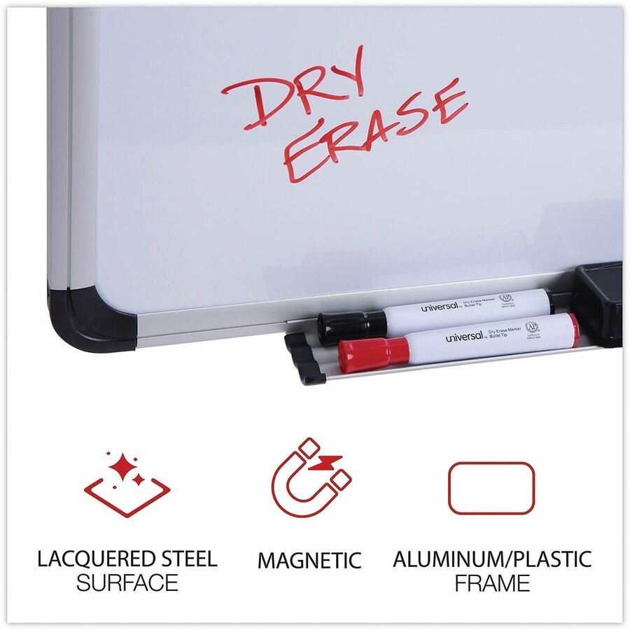 Universal Dry Erase Board - 36" (3 ft) Width x 24" (2 ft) Height - White Steel Surface - Satin Aluminum Frame - Magnetic - 1 Each
