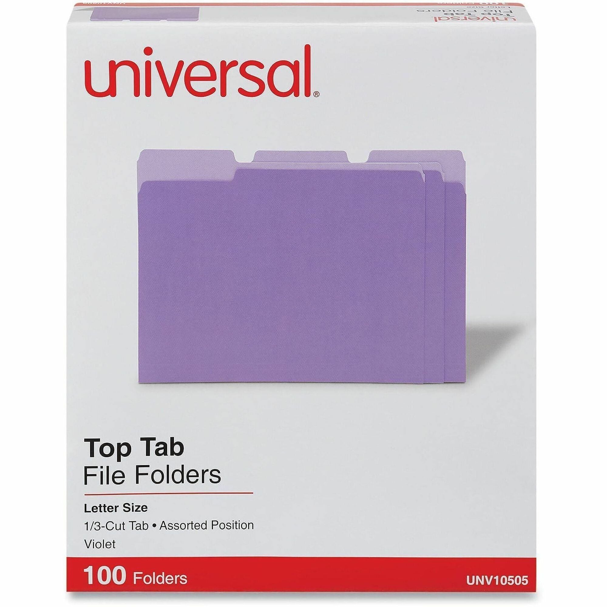 Universal 1/3 Tab Cut Letter Top Tab File Folders, 8.5" x 11", Assorted Tab Positions, 11 pt. Stock, Box of 100