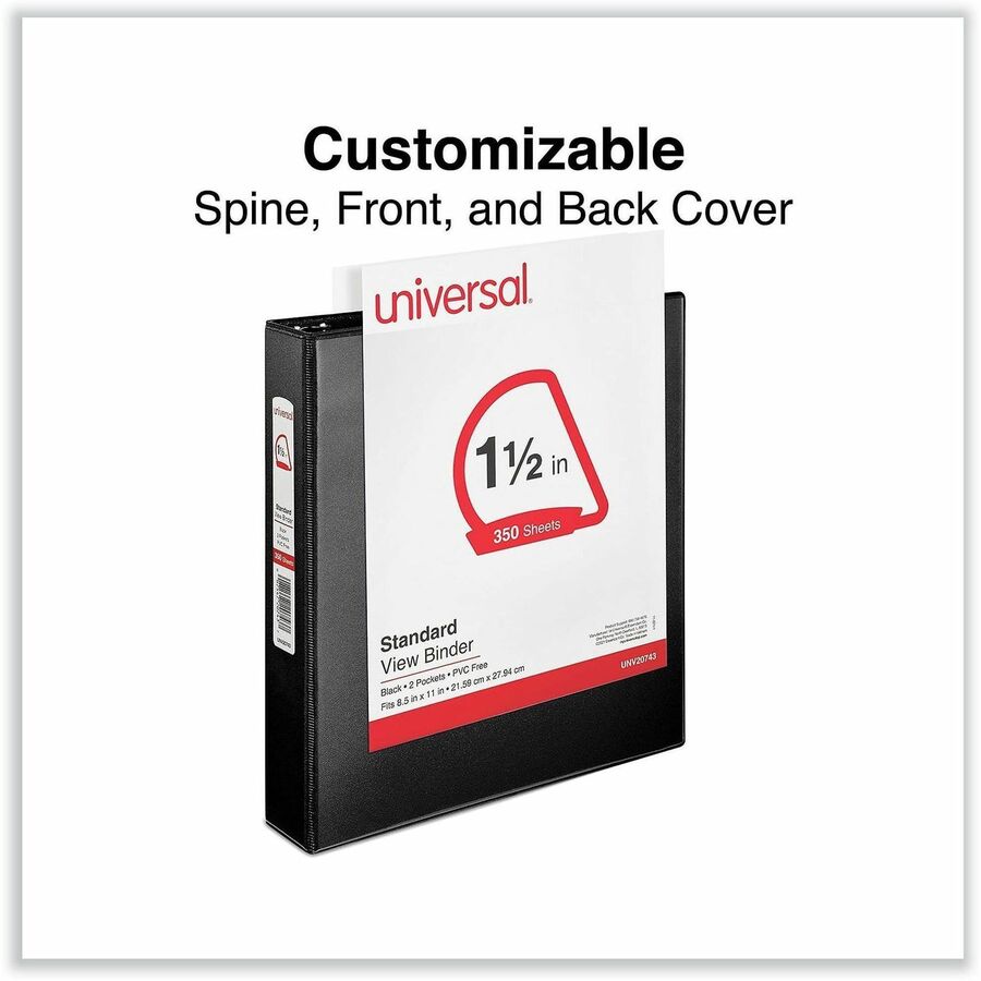 1 1/2" Binder Capacity - Letter - 8 1/2" x 11" Sheet Size - 375 Sheet Capacity - 3 Ring(s) - Fastener(s): Ring - Pocket(s): 2, Inside Front & Back - Polypropylene - Black - Non-stick - 1 Each