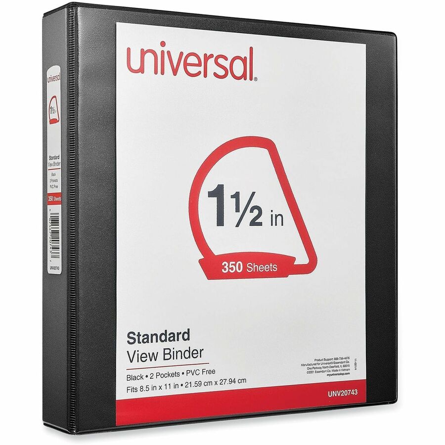 1 1/2" Binder Capacity - Letter - 8 1/2" x 11" Sheet Size - 375 Sheet Capacity - 3 Ring(s) - Fastener(s): Ring - Pocket(s): 2, Inside Front & Back - Polypropylene - Black - Non-stick - 1 Each