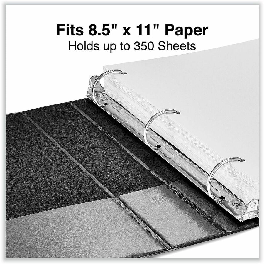 1 1/2" Binder Capacity - Letter - 8 1/2" x 11" Sheet Size - 375 Sheet Capacity - 3 Ring(s) - Fastener(s): Ring - Pocket(s): 2, Inside Front & Back - Polypropylene - Black - Non-stick - 1 Each
