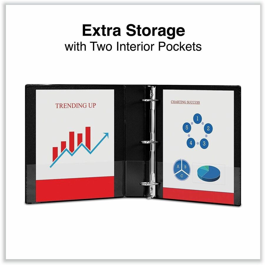 1 1/2" Binder Capacity - Letter - 8 1/2" x 11" Sheet Size - 375 Sheet Capacity - 3 Ring(s) - Fastener(s): Ring - Pocket(s): 2, Inside Front & Back - Polypropylene - Black - Non-stick - 1 Each