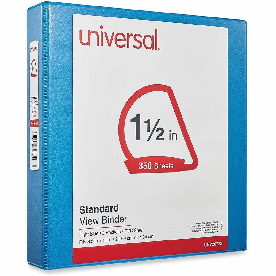 1 1/2" Binder Capacity - Letter - 8 1/2" x 11" Sheet Size - 350 Sheet Capacity - 3 Ring(s) - Fastener(s): Ring - Pocket(s): 2, Inside Front & Back - Polypropylene - Light Blue - Non-stick - 1 Each