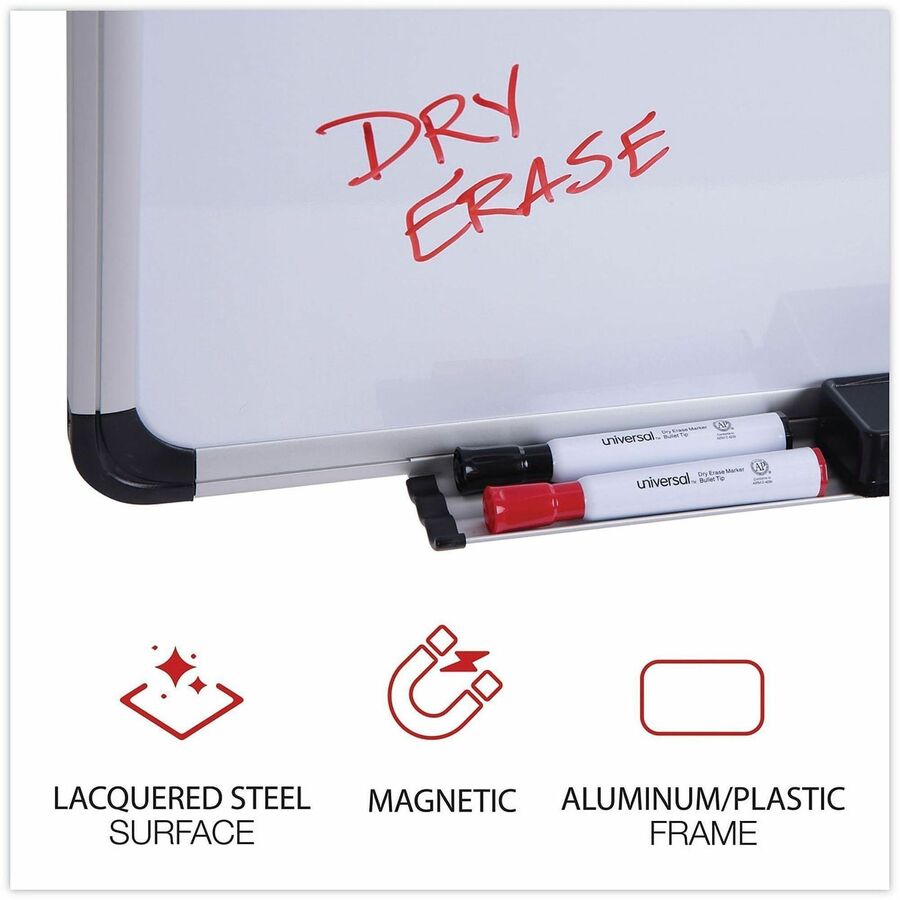Universal Dry Erase Board - 24" (2 ft) Width x 18" (1.5 ft) Height - White Steel Surface - Satin Aluminum Frame - Magnetic - 1 Each